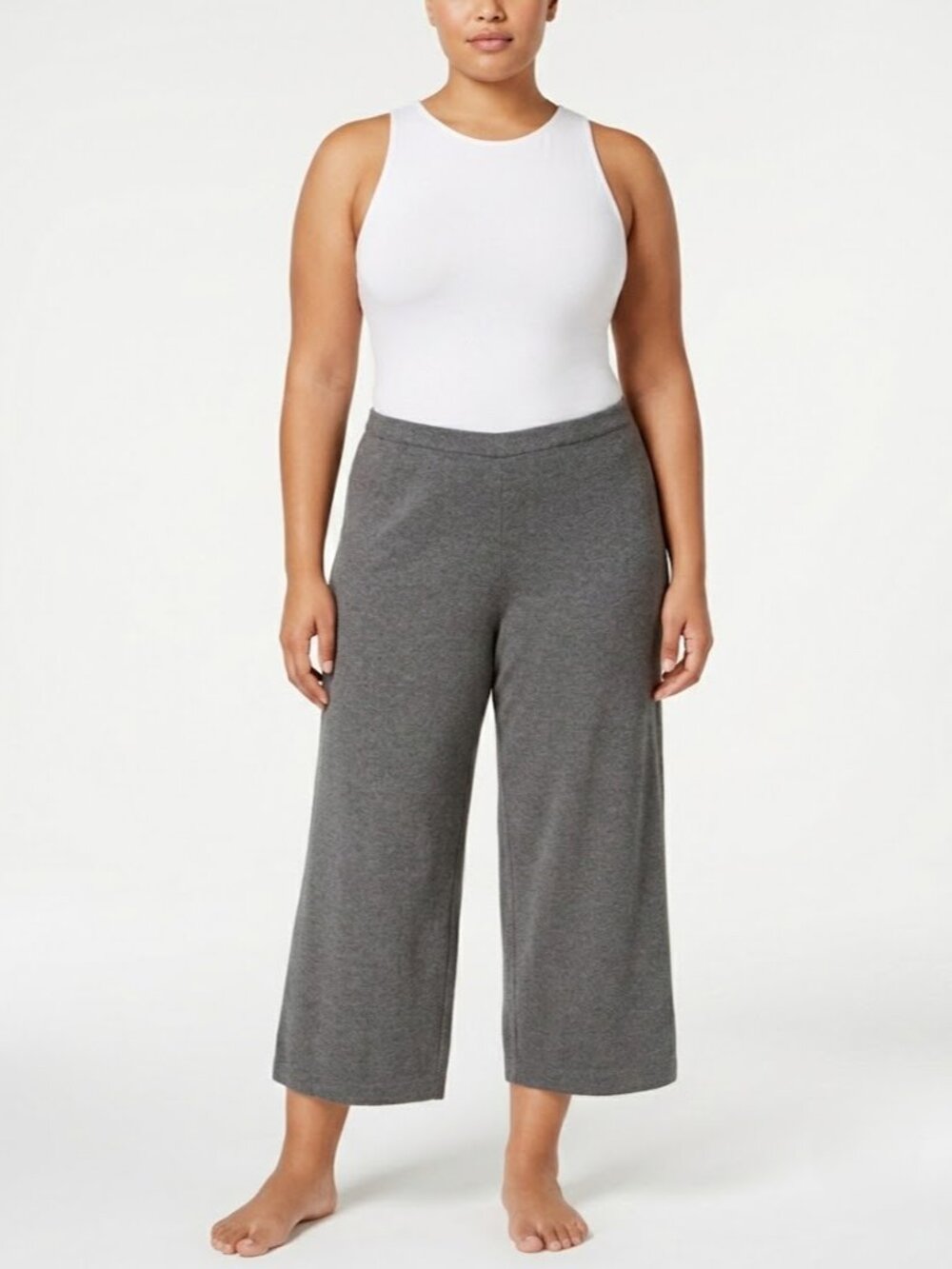 NWT Eileen Fisher Wide Leg Crop in Bark Washable Wool Crepe Knit Pants XL